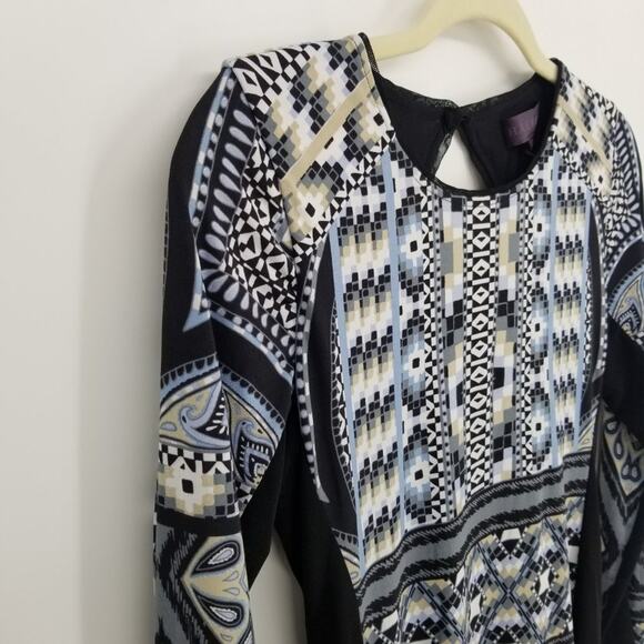 Hale Bob Geometric Print Bodycon Mini Dress XS Long Sleeve Jersey Knit Black - Picture 6 of 14